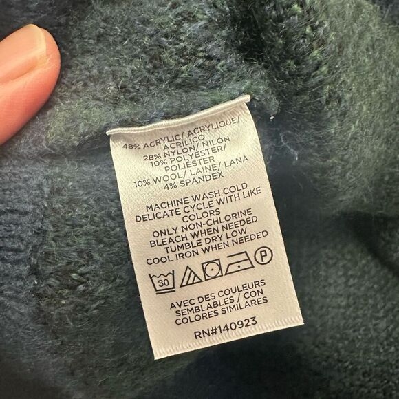 LOFT Green Blue Black Plaid Boyfriend Cardigan Oversized Sz XS Academia - Picture 8 of 9